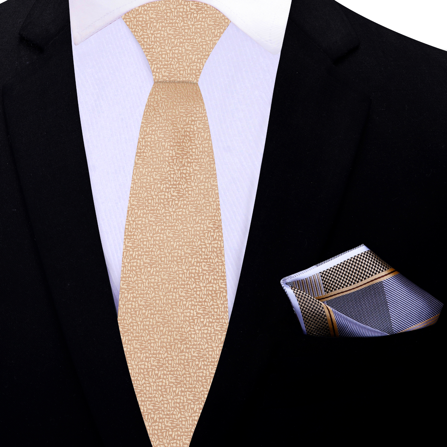 Gold Textured Necktie and Accenting Square Thin