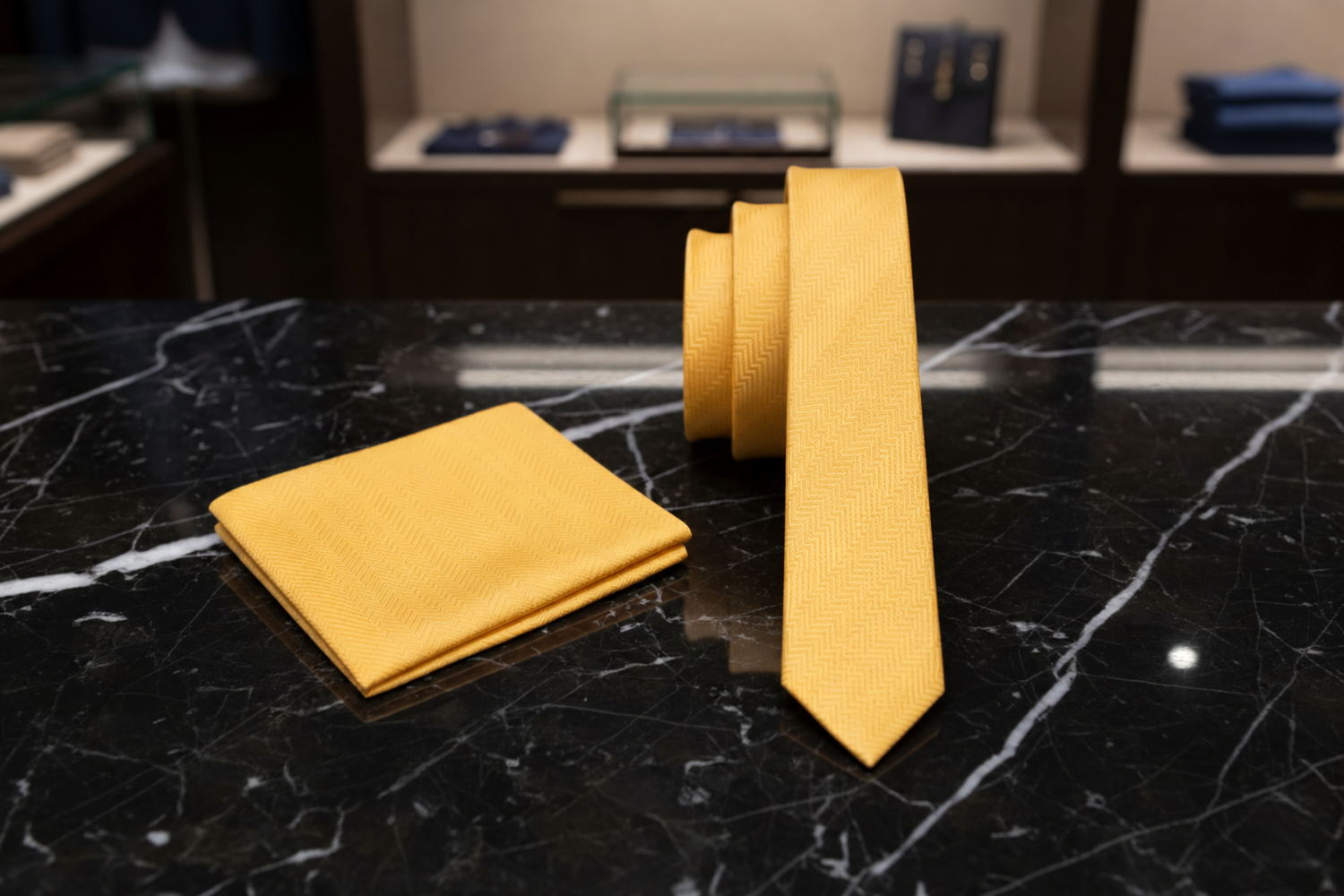 Thin Premium Dandelion Yellow Necktie and Square
