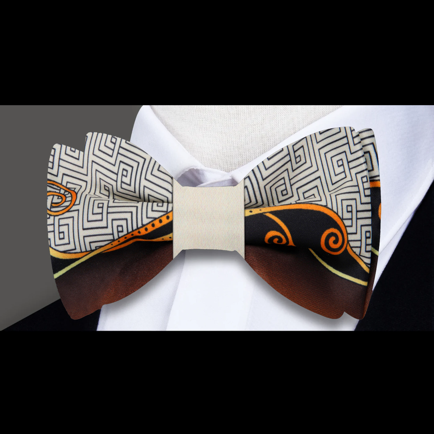 Brown, Gold Abstract Bow Tie  