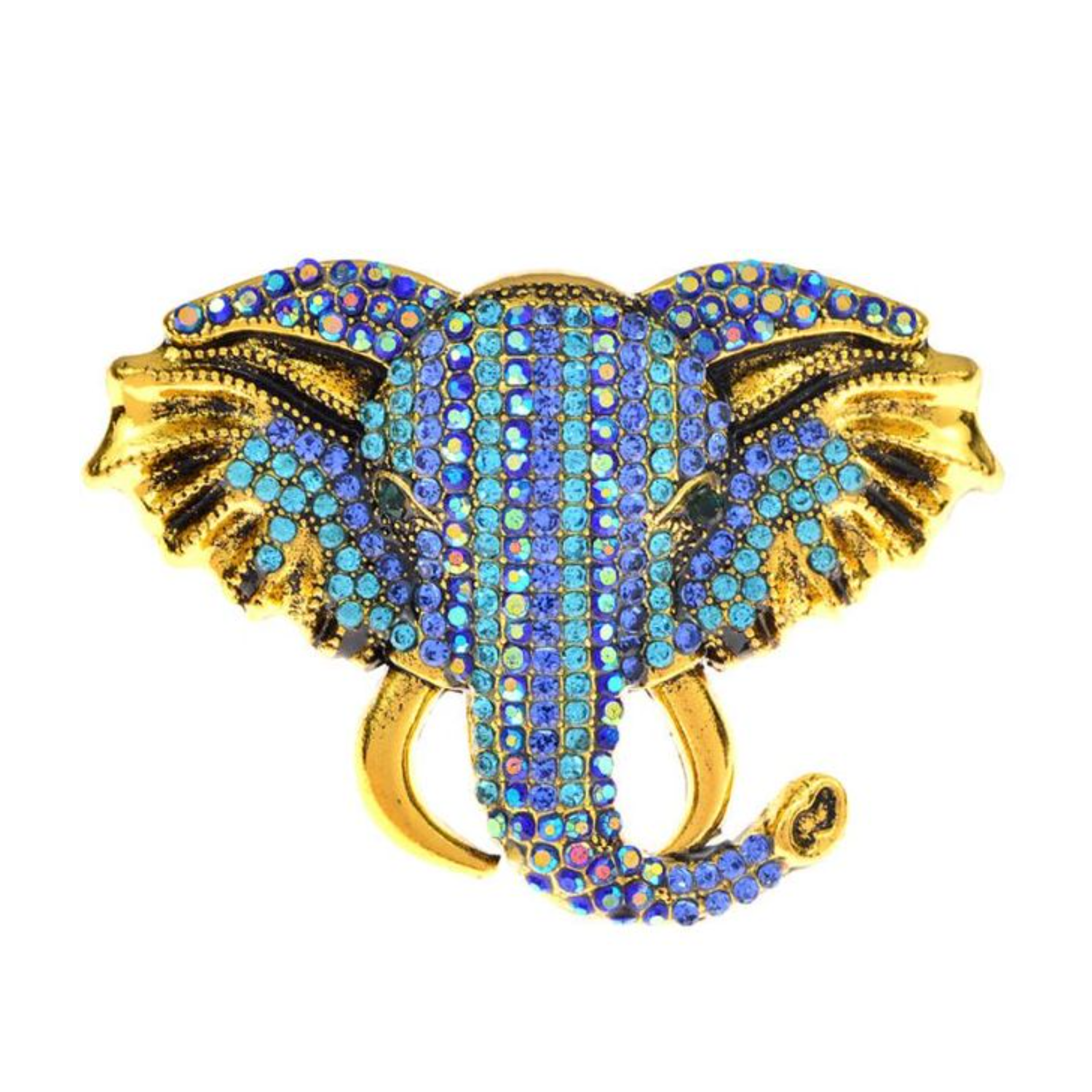 Gold with Blue Elephant Brooch