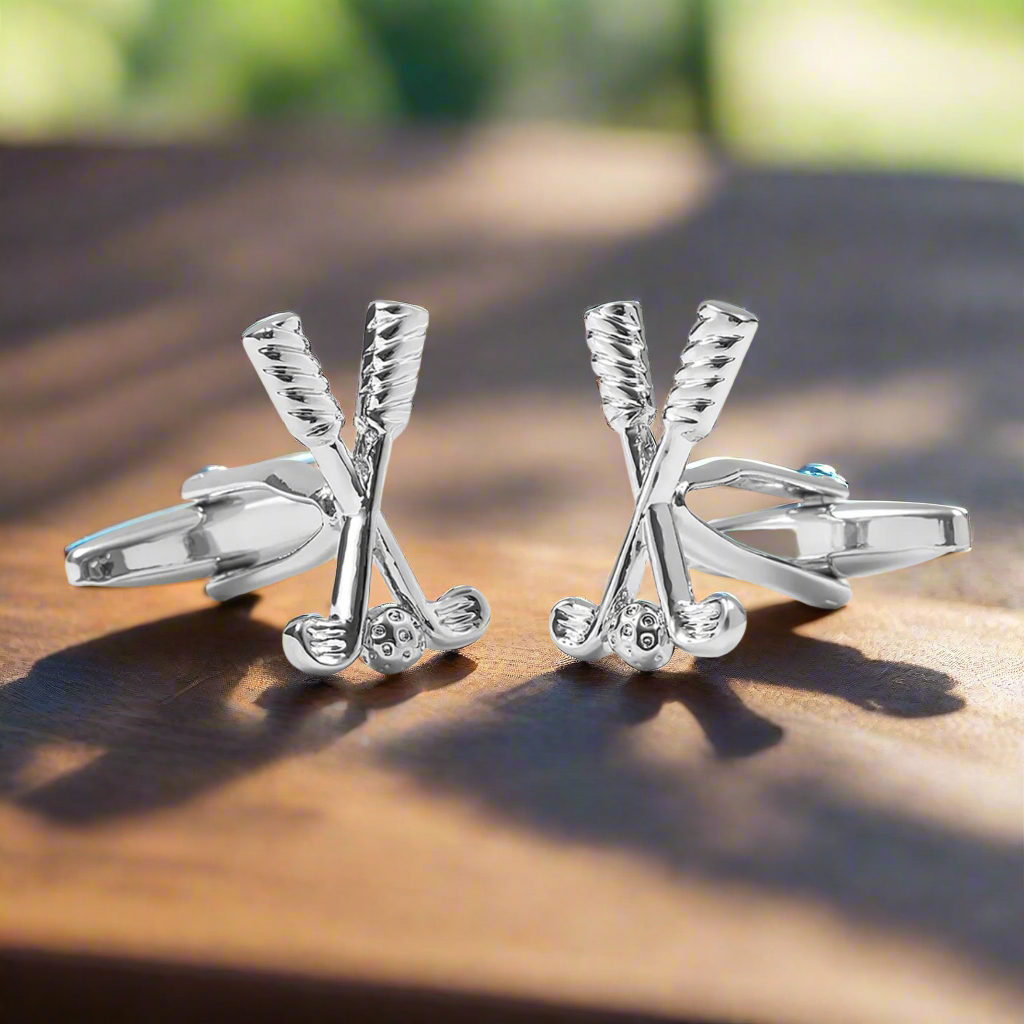 Chrome Golf Clubs and Ball Cufflinks