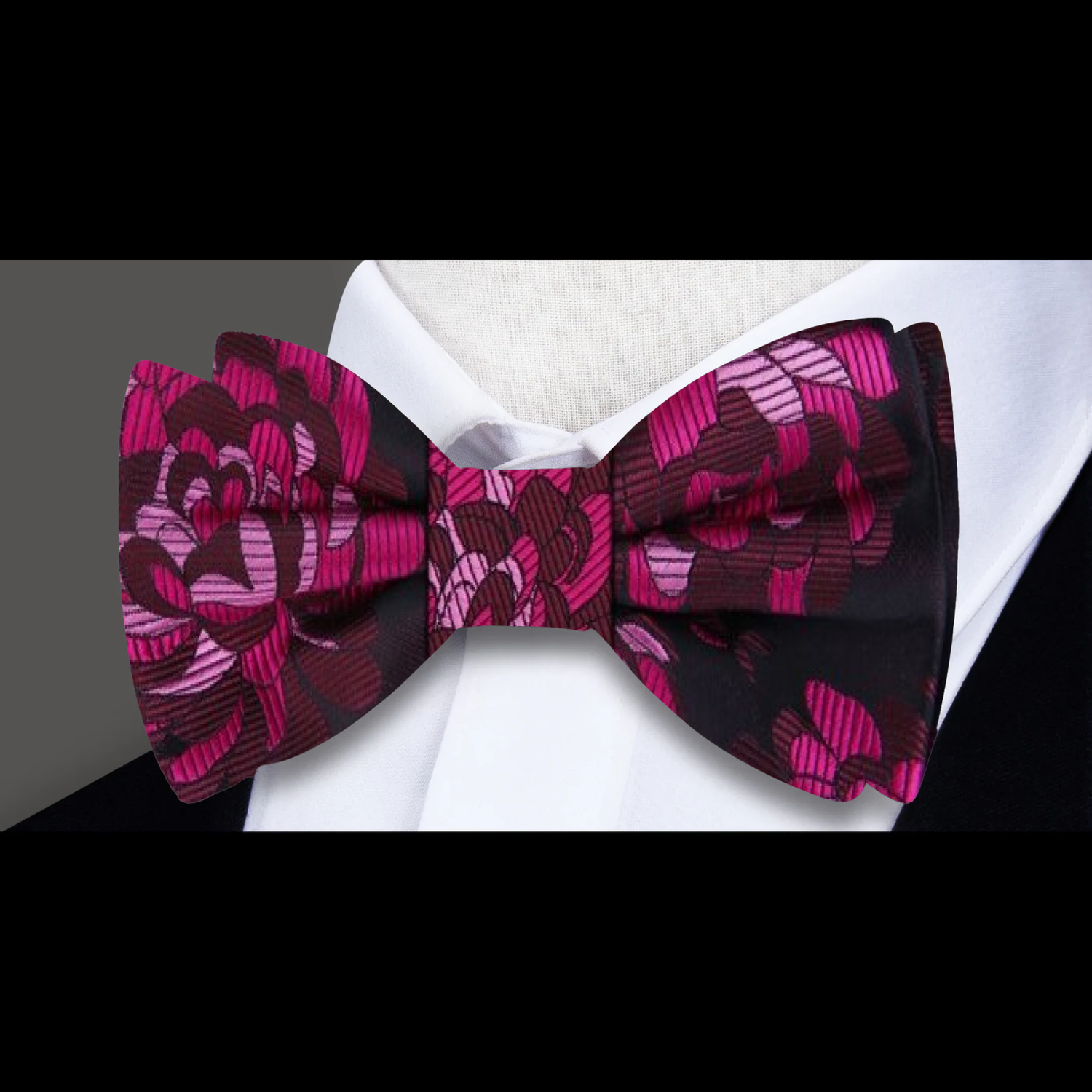 Sangria, Pink and Burgundy Large Flowers Bow Tie 
