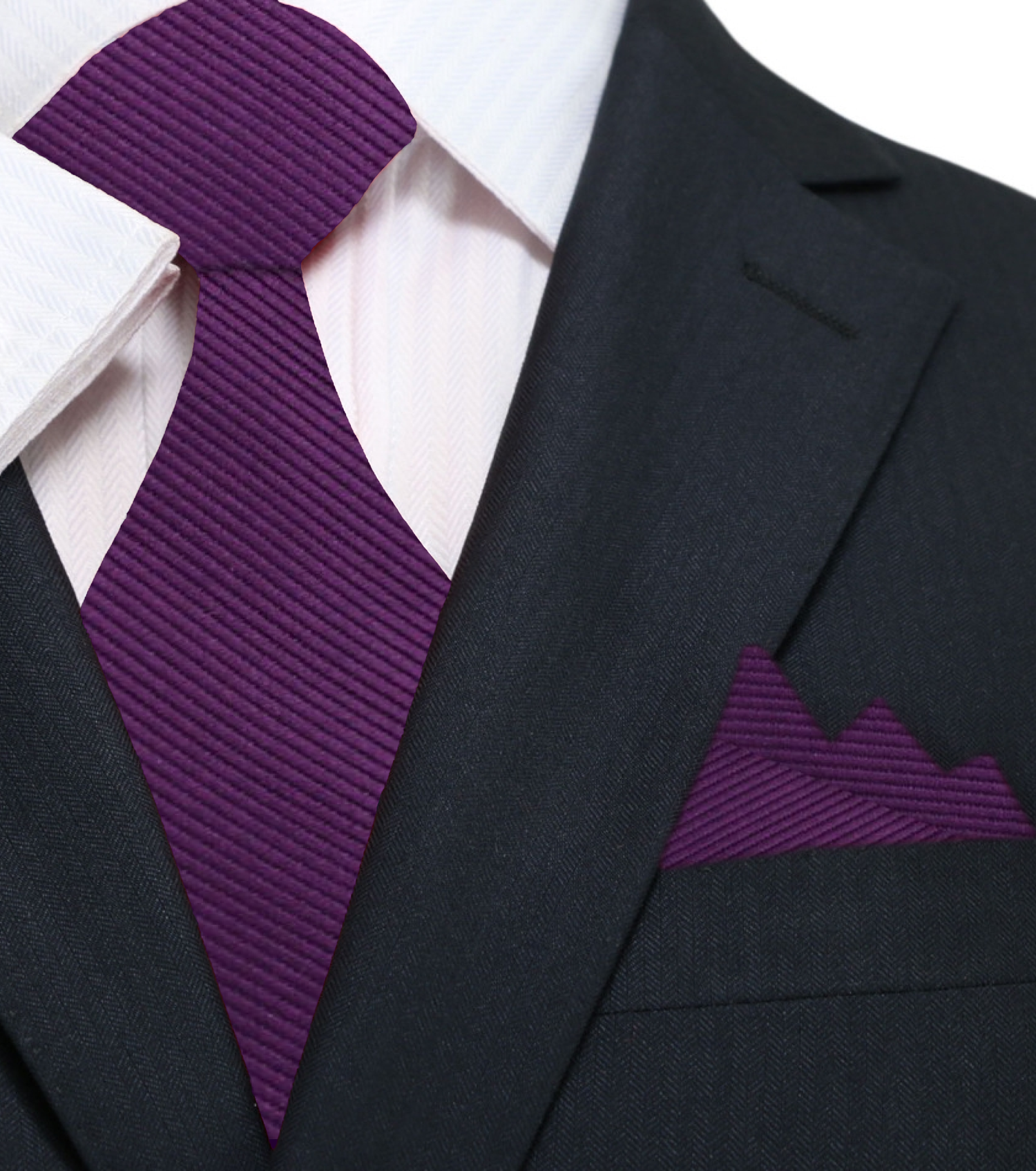 A Solid Deep Purple Colored Silk Necktie With Matching Pocket Square ||Purple