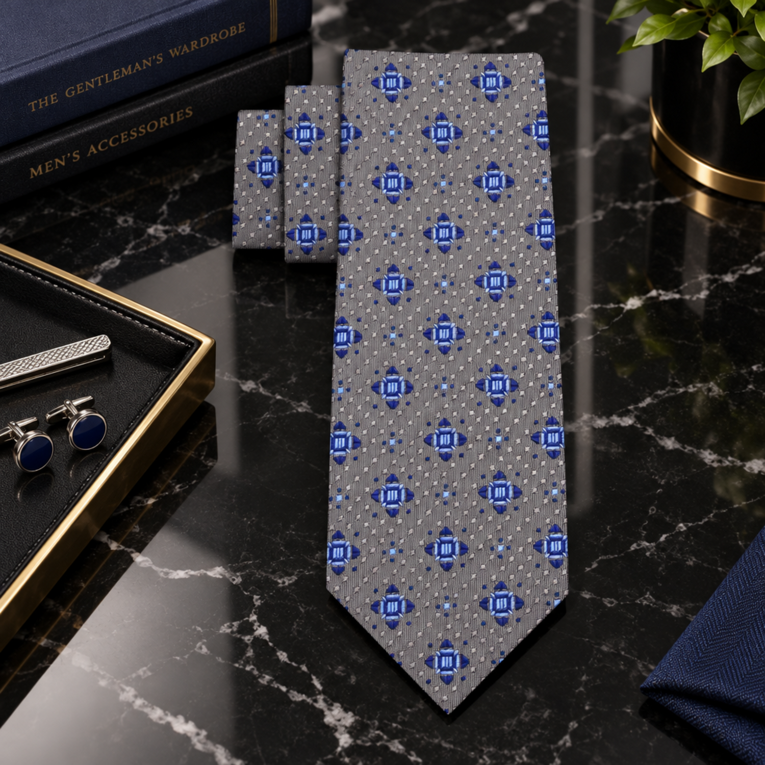 Grey Blue Geometric Tie 2