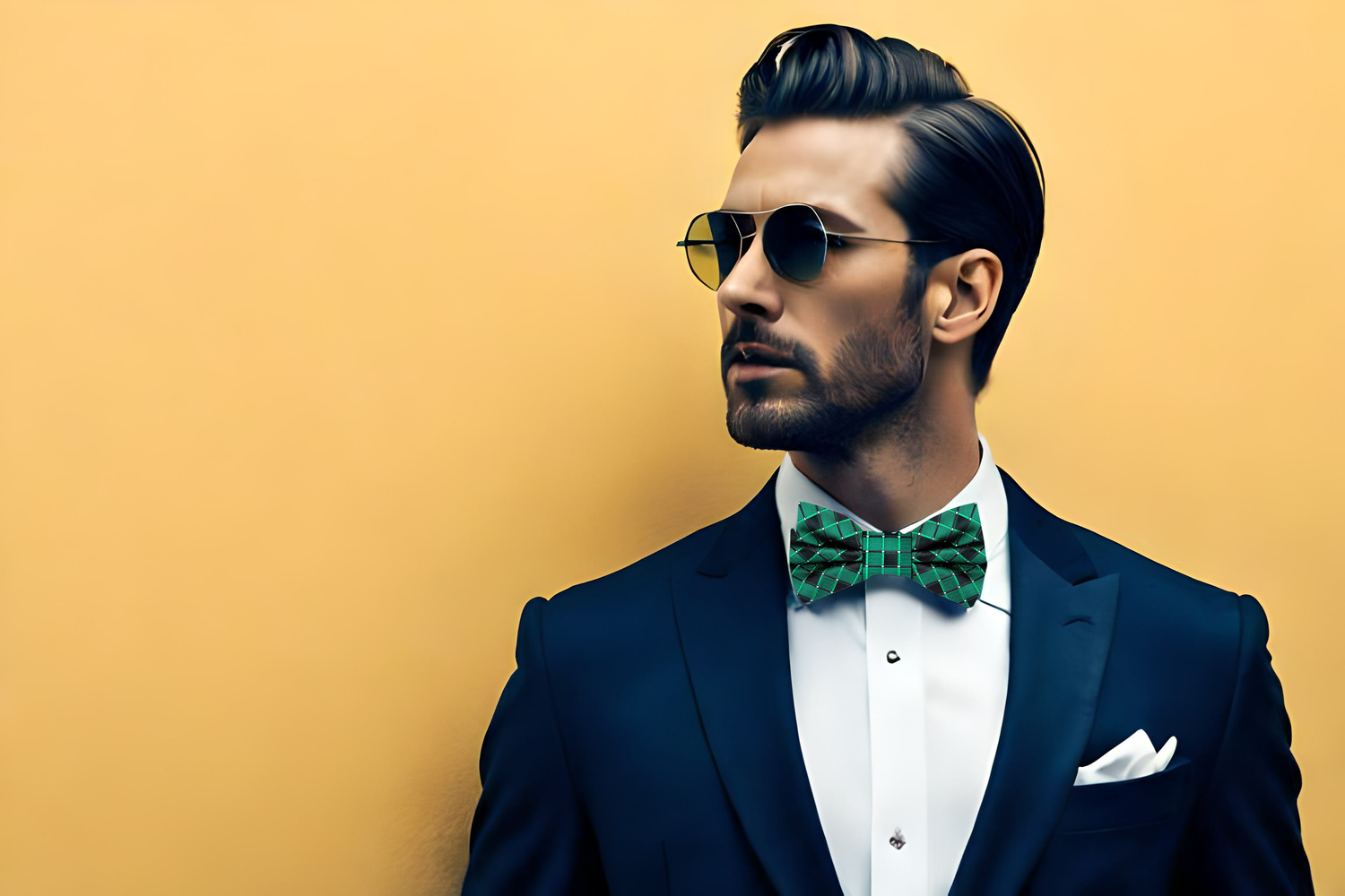 ||Green Geometric Bow Tie On Suit