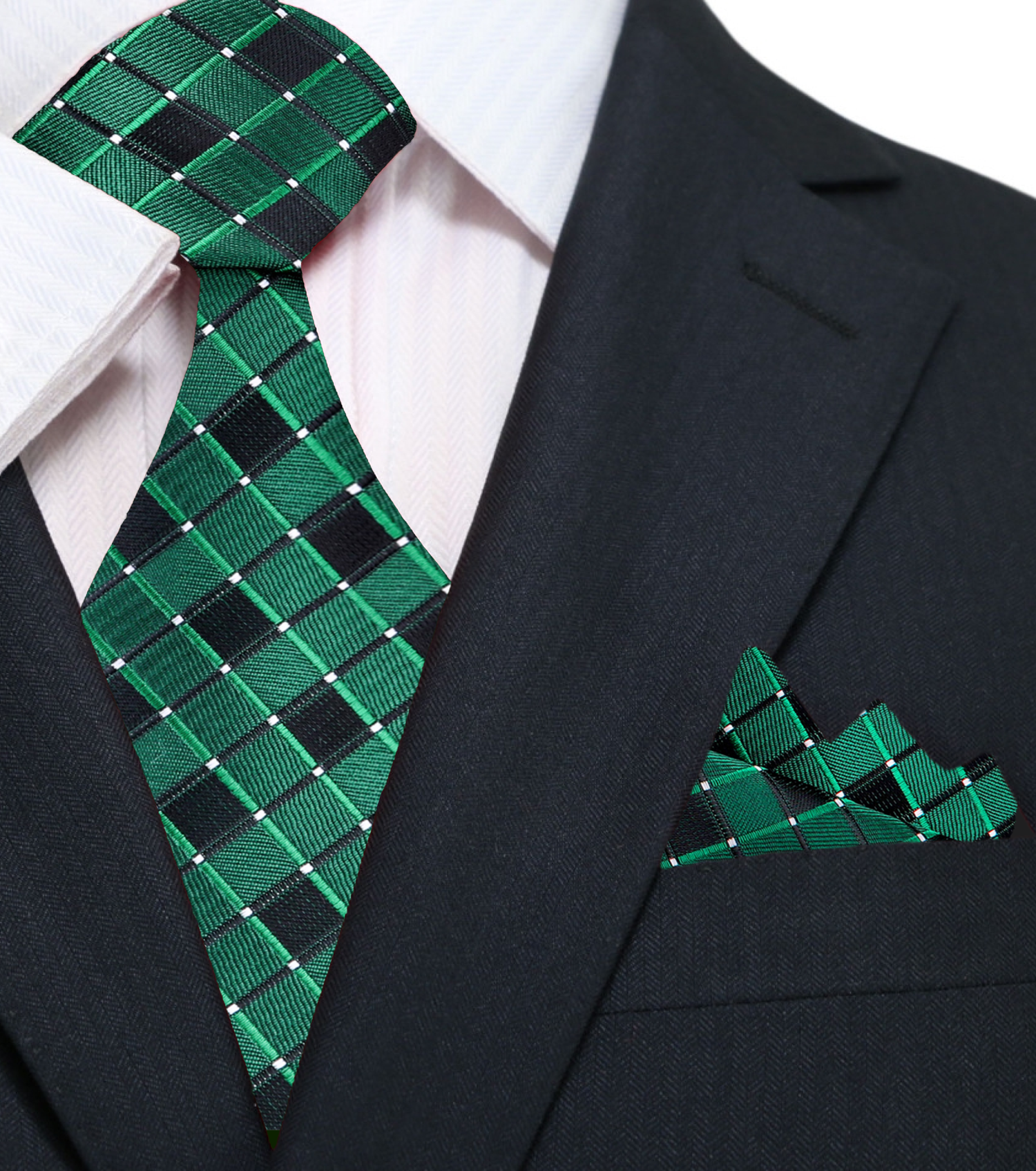 Shades of Green Geometric Tie and Pocket Square