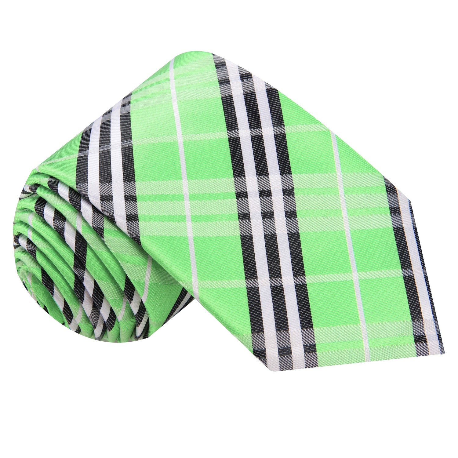 Green, Black, White Plaid Necktie 
