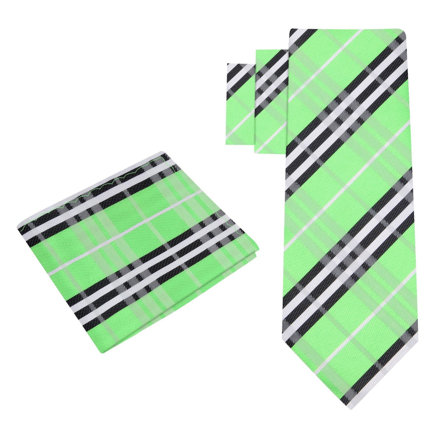Alt View: Green, Black, White Plaid Necktie and Square