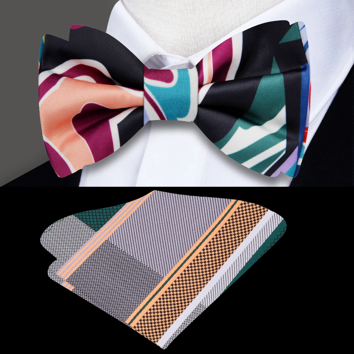Multi Color Abstract Bow Tie and Accenting Square