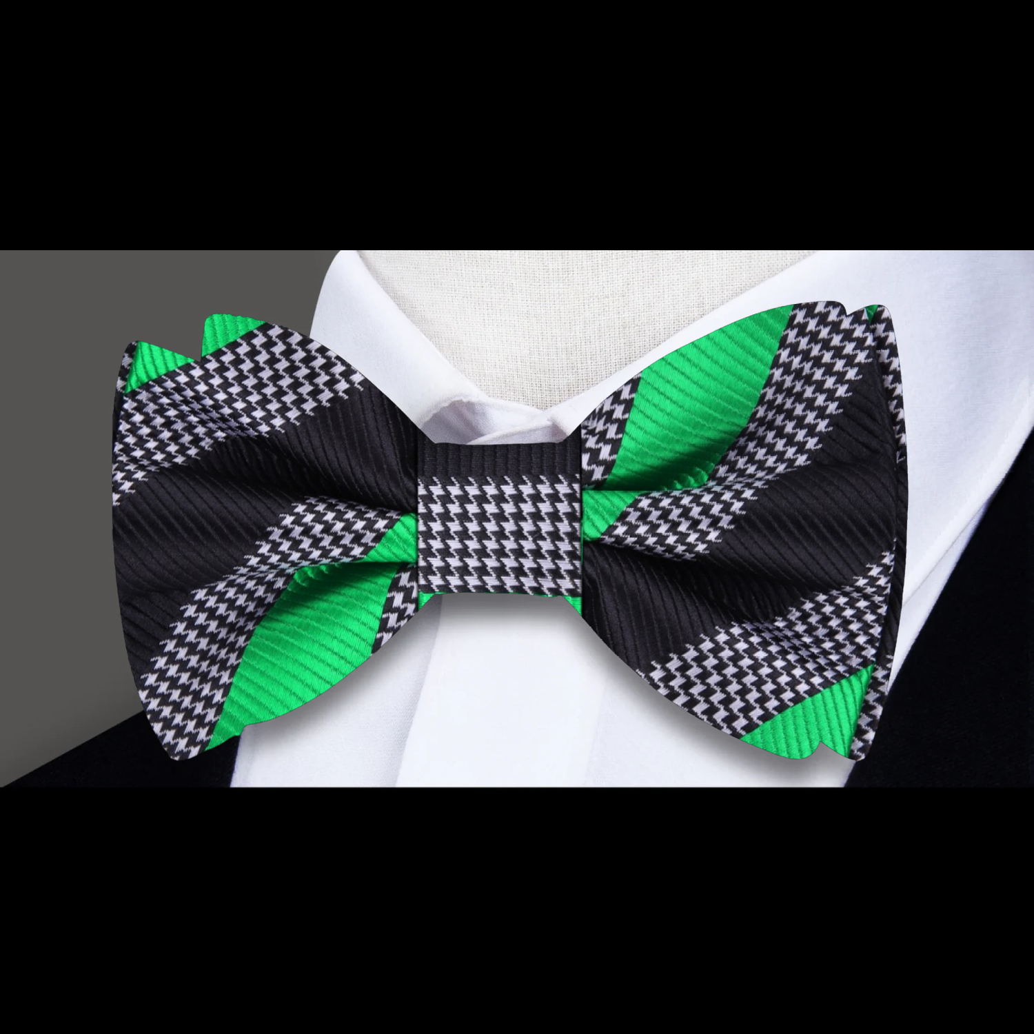 Black, Green Stripe Bow Tie