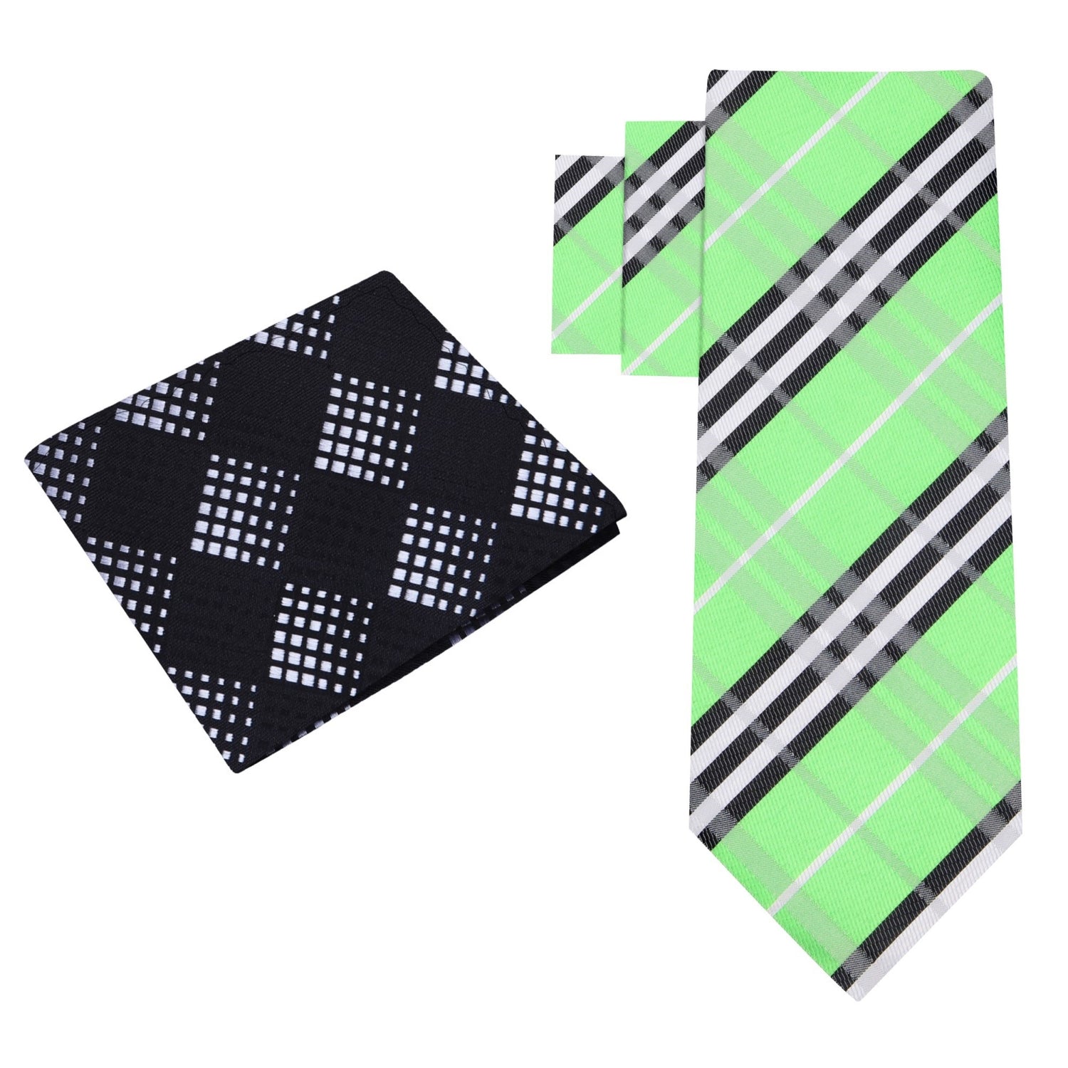 Alt view: Green, Black, White Plaid Necktie and Black Accenting Square