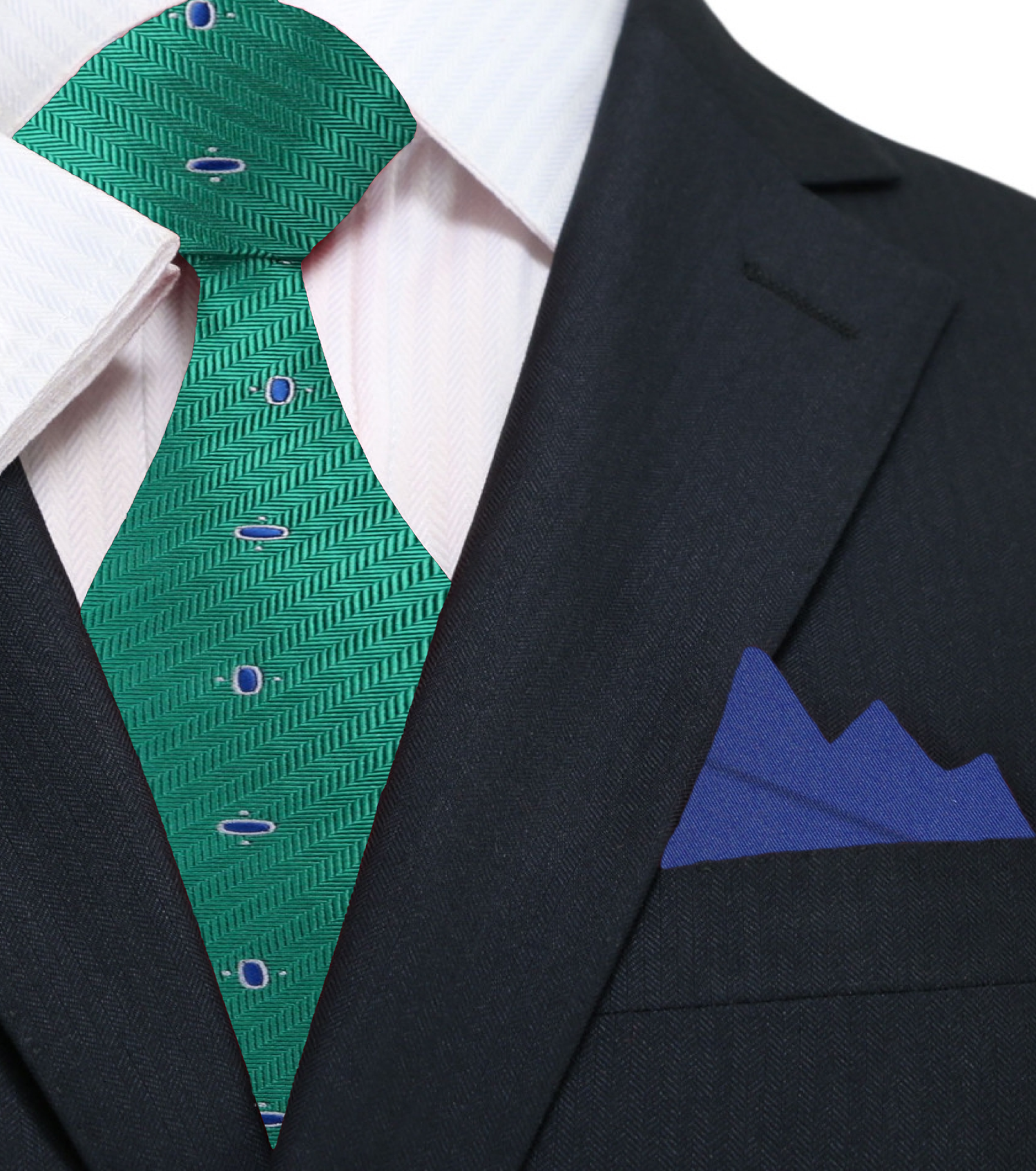 Green, Blue Ovals Necktie with Dark Blue Square