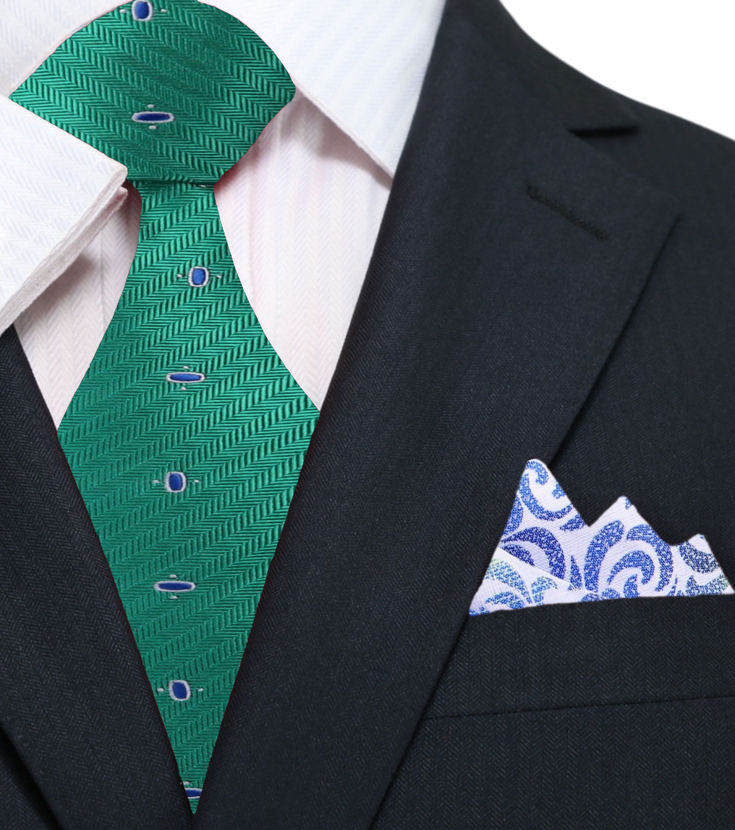 Green, Blue Ovals Necktie with White, Blue and Green Square