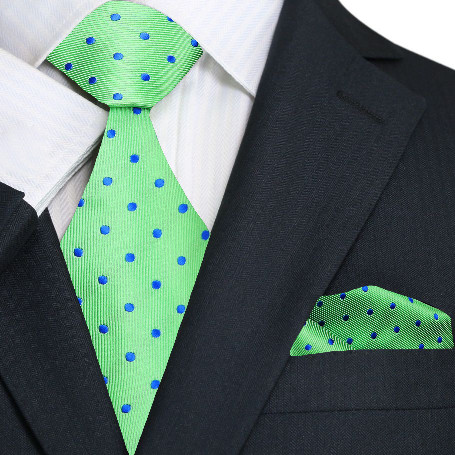 Green with Blue Dots Tie and Pocket Square main view