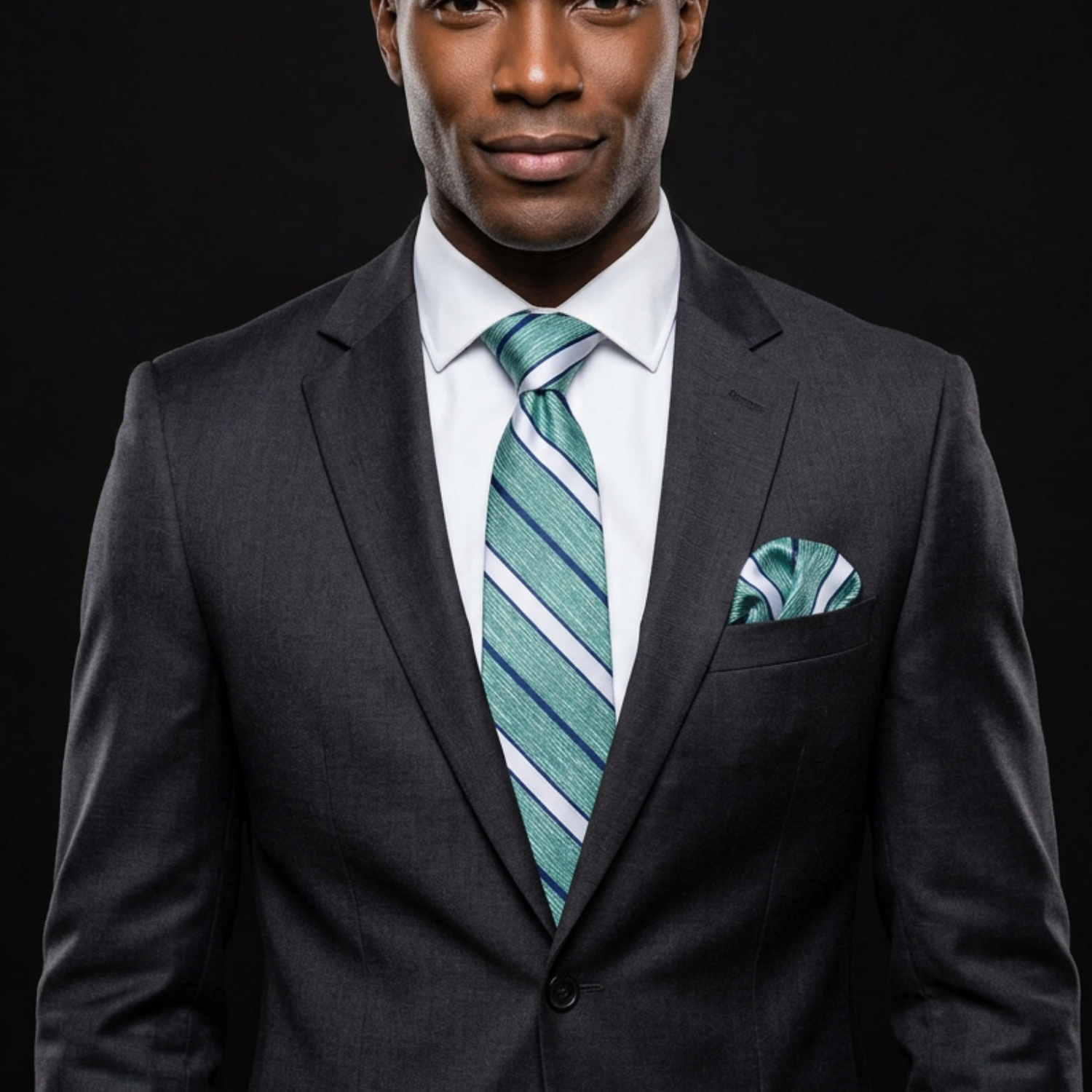 Green, Blue and White Stripe tie and Square