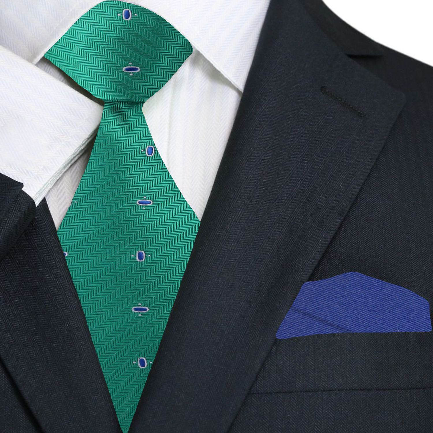 Green, Blue Ovals Necktie with Dark Blue Square
