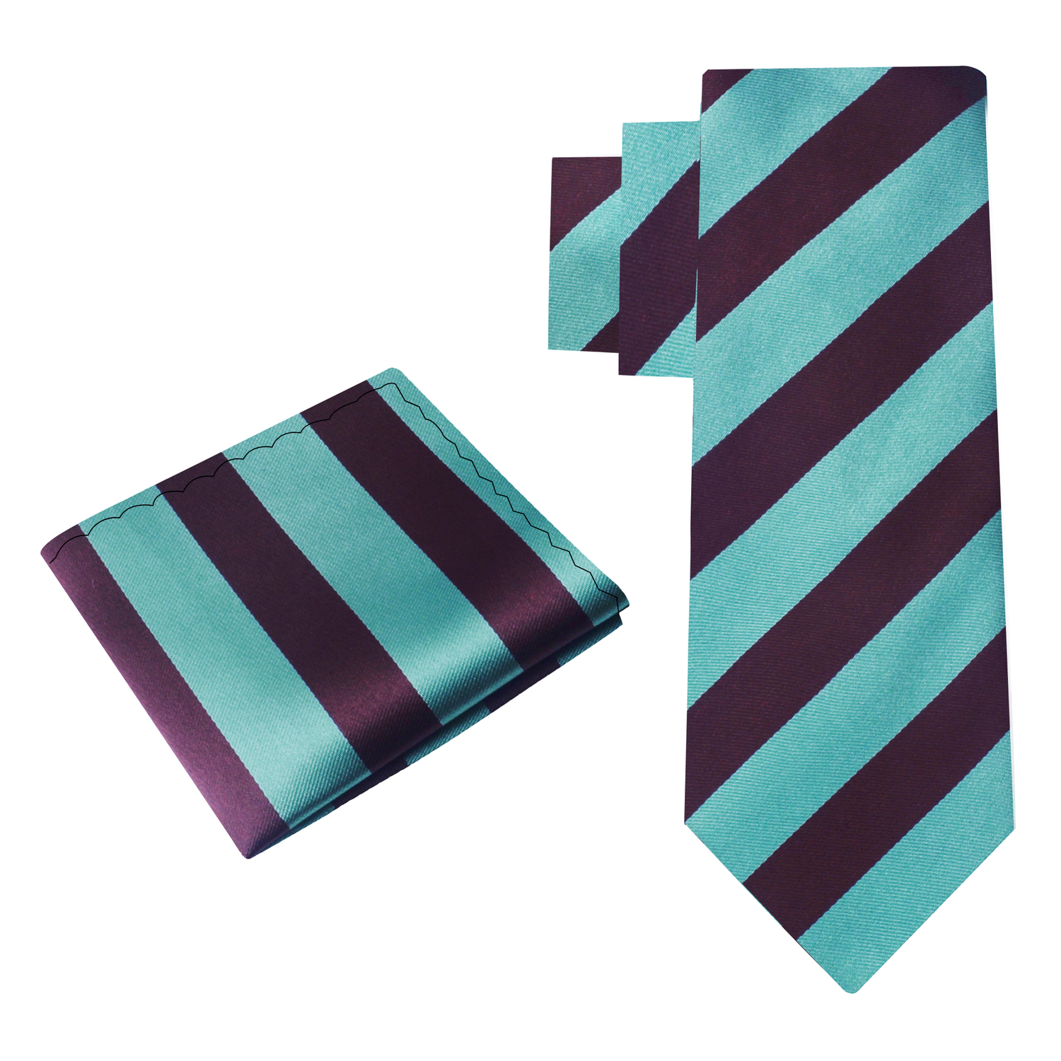 Green and Brown Block Stripe Necktie and Square