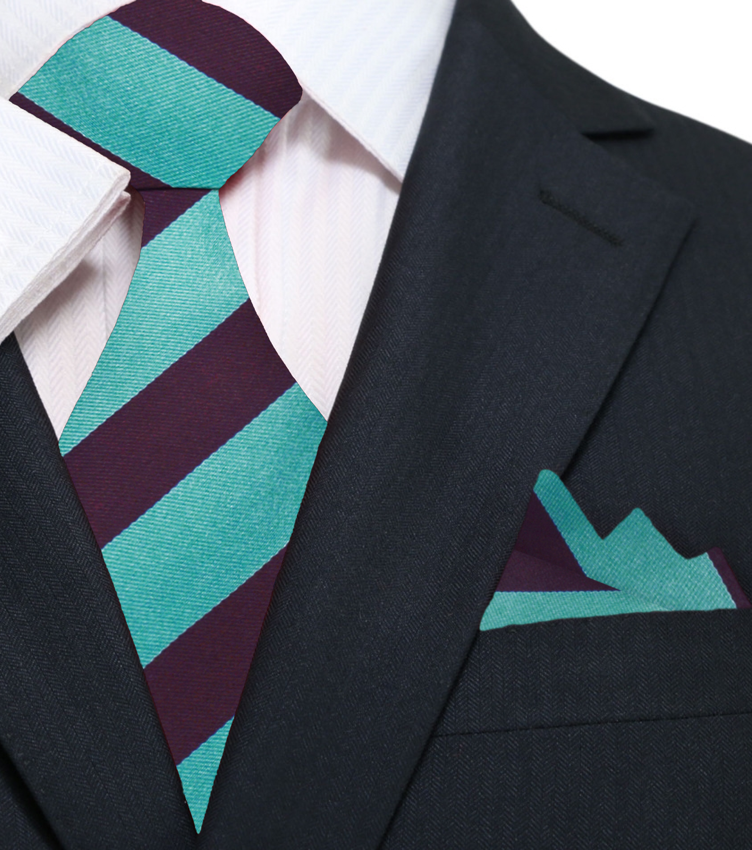 Main: Green and Brown Block Stripe Necktie and Square