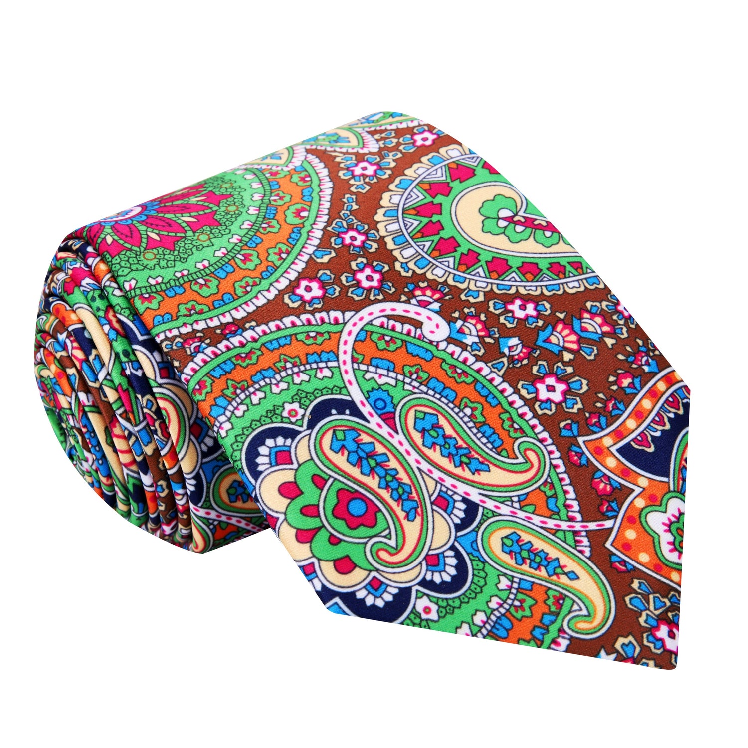  Green, Brown, Blue, Red Paisley Abstract Tie 