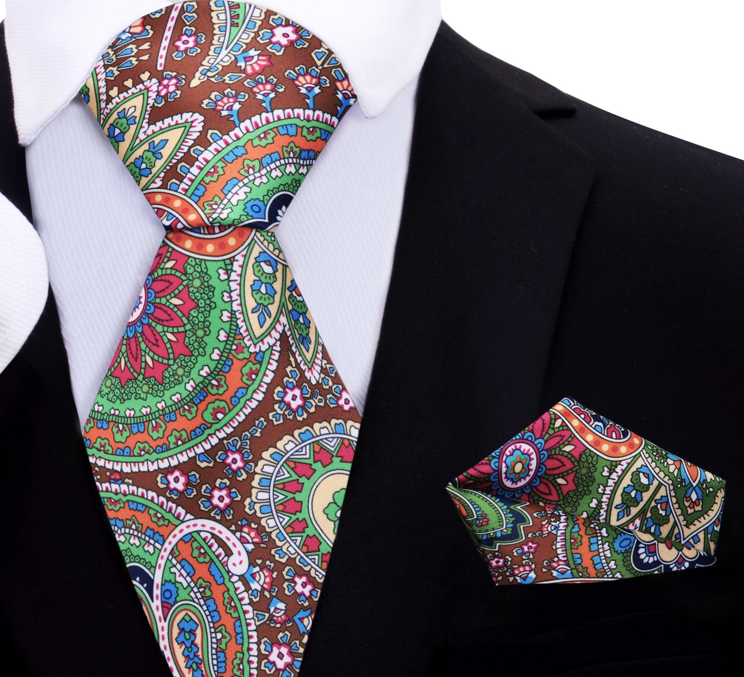 Green, Brown, Blue, Red Paisley Abstract Tie and Matching Square