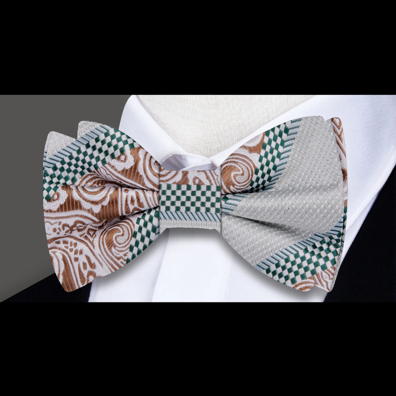 Green and Brown Paisley Check Bow Tie  