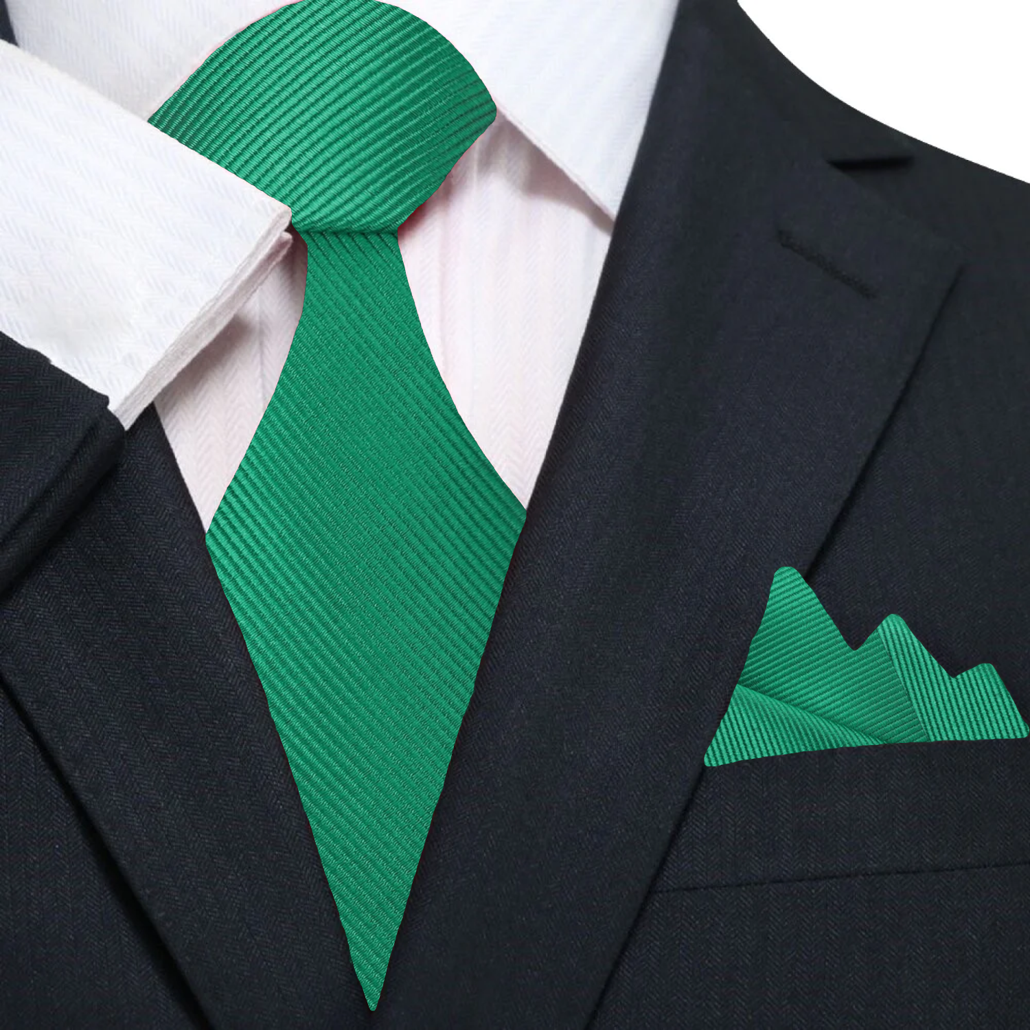 Solid Green Lined Tie and Pocket Square