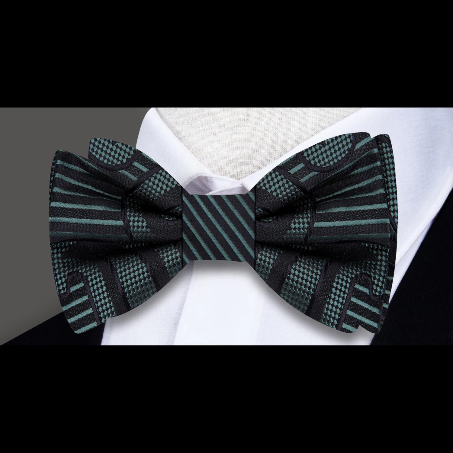 Green, Black Paisley Bow Tie 