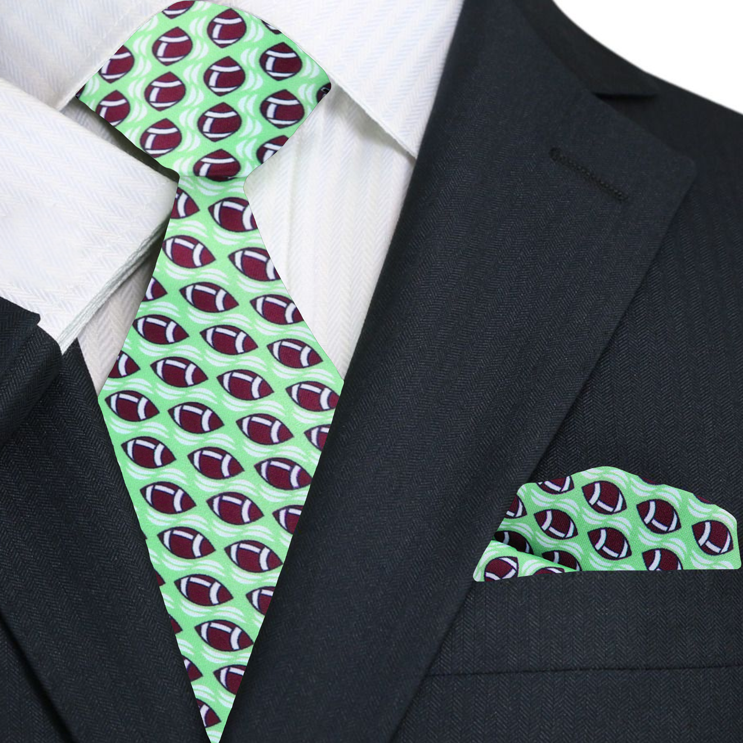 Premium Green Brown Football Tie and Pocket Square