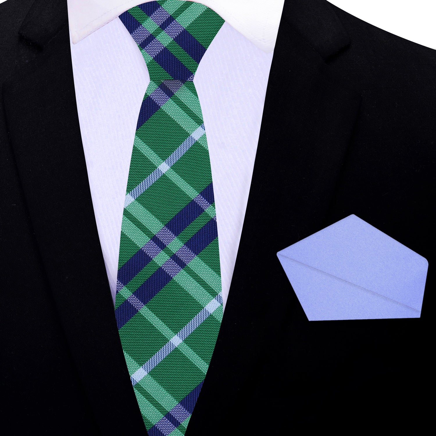 Thin Tie: Green and Blue Plaid Tie and Accenting Square