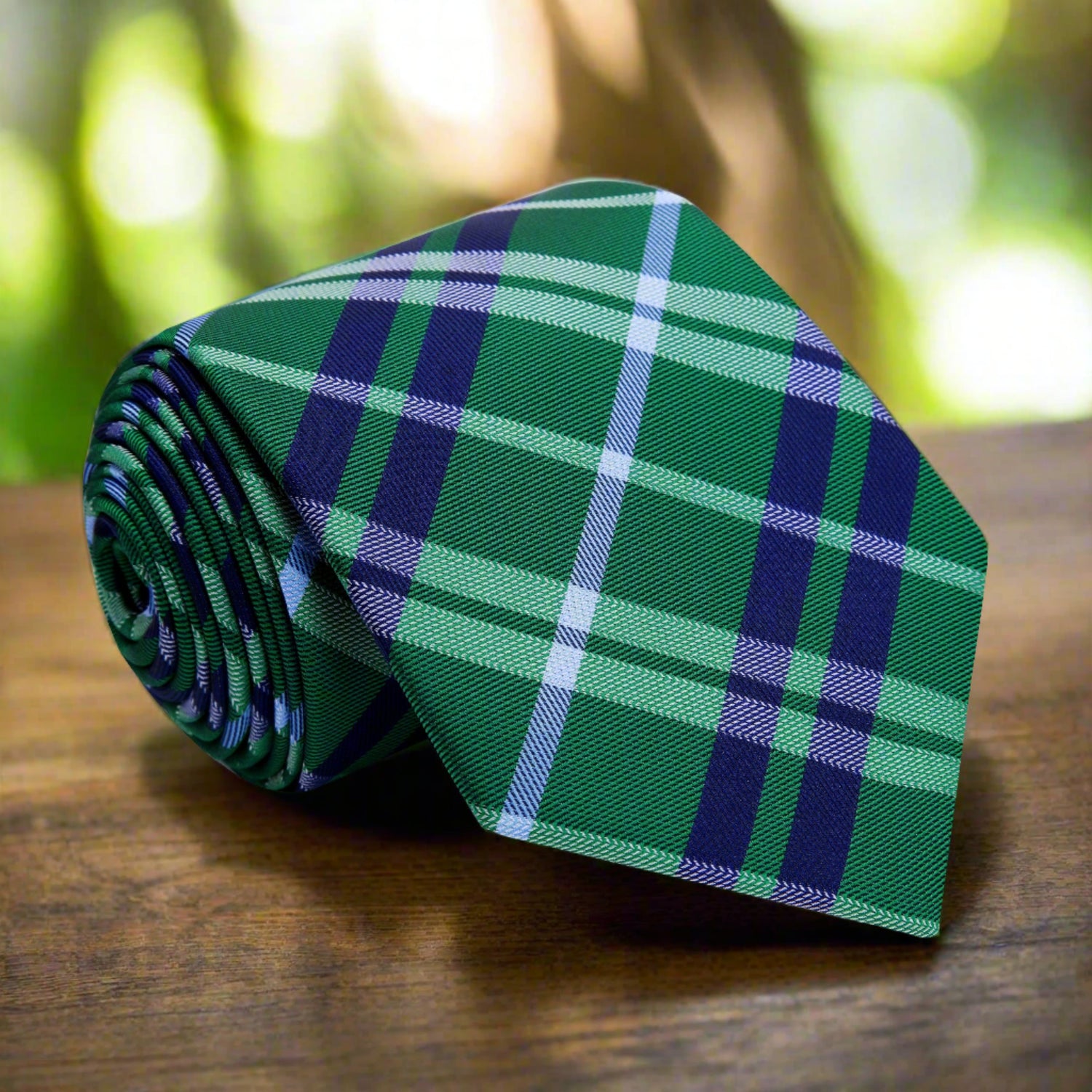 Green and Blue Plaid Tie  