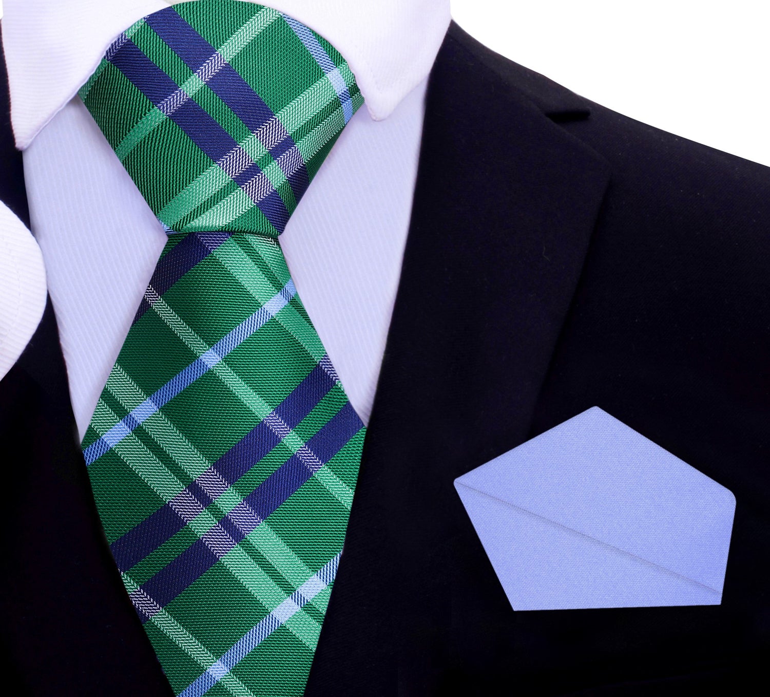 Green and Blue Plaid Tie and Accenting Square