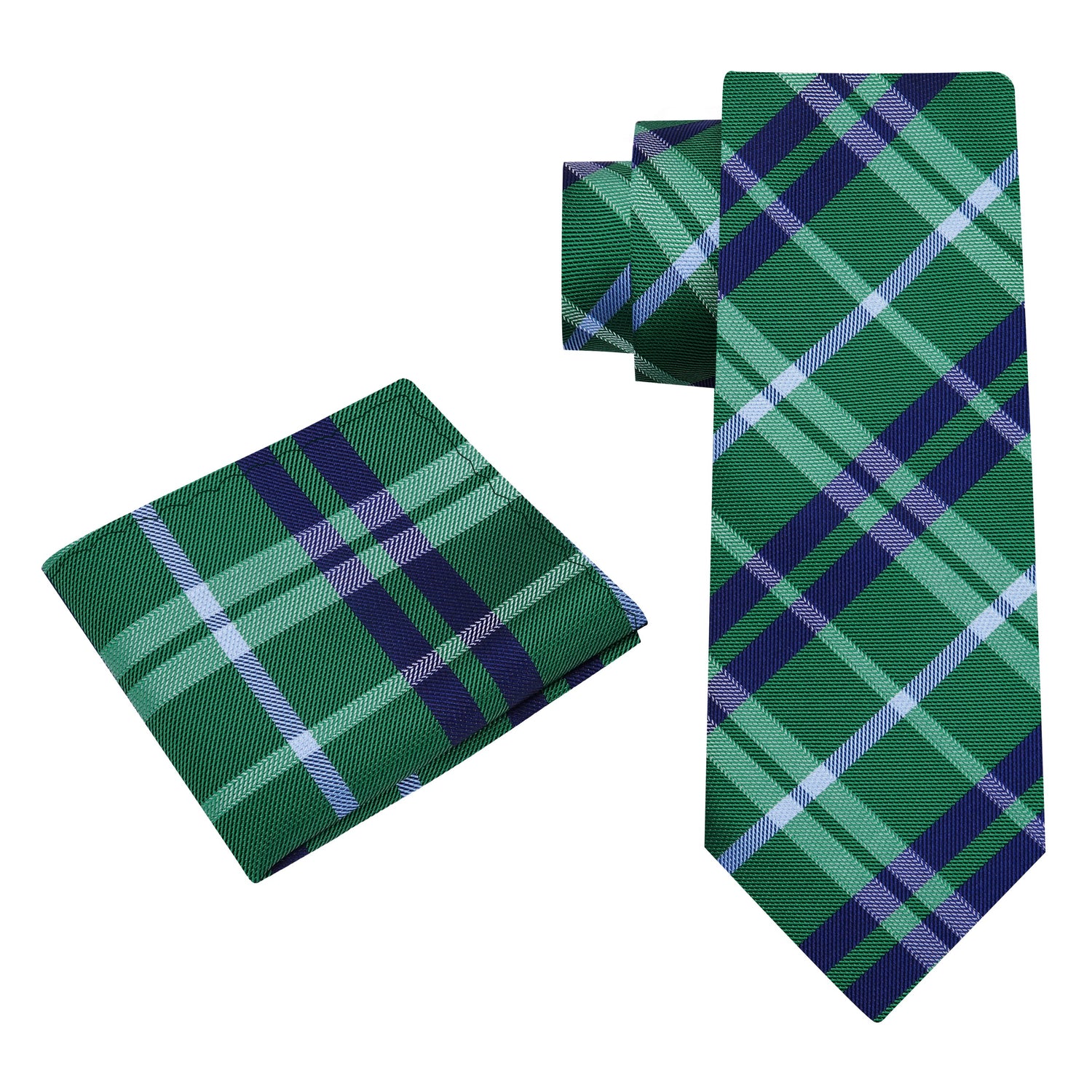 Alt View: Green and Blue Plaid Tie and Matching Square