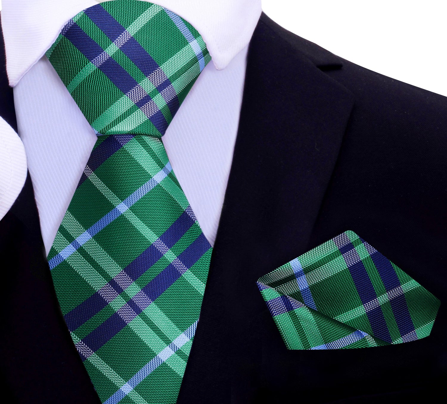 Green and Blue Plaid Tie and Matching Square