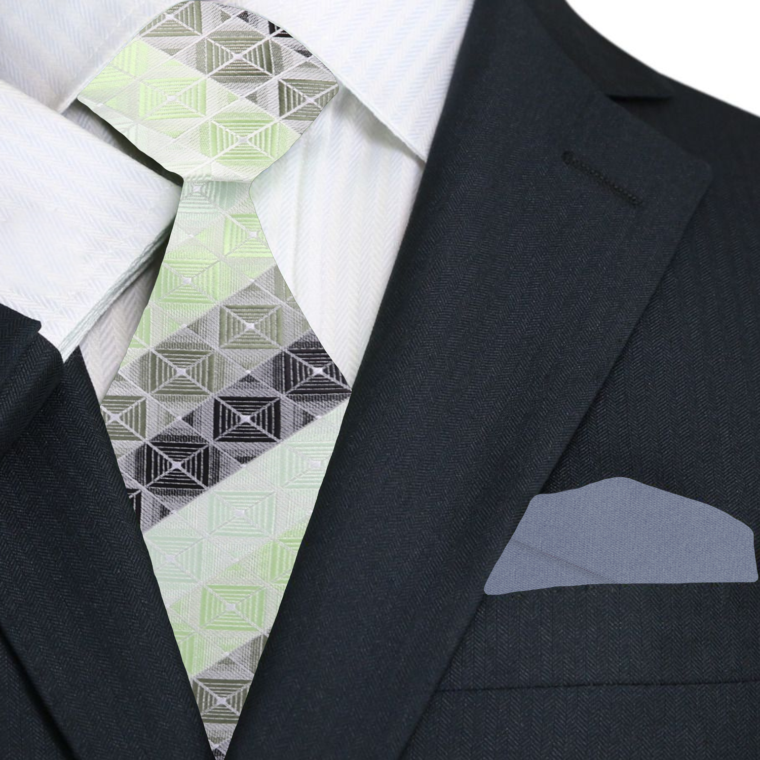 Primary Green Geometric Blocks Tie and Grey Square