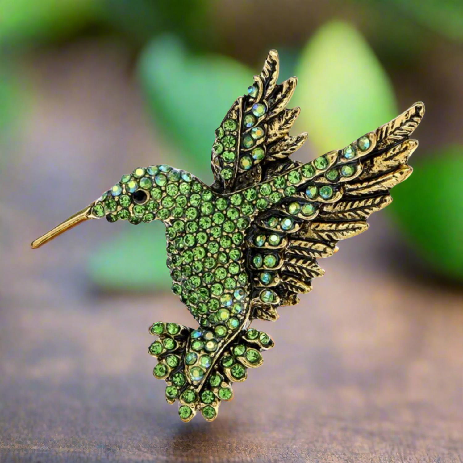 Green Gemstone Hummingbird Lapel Pin