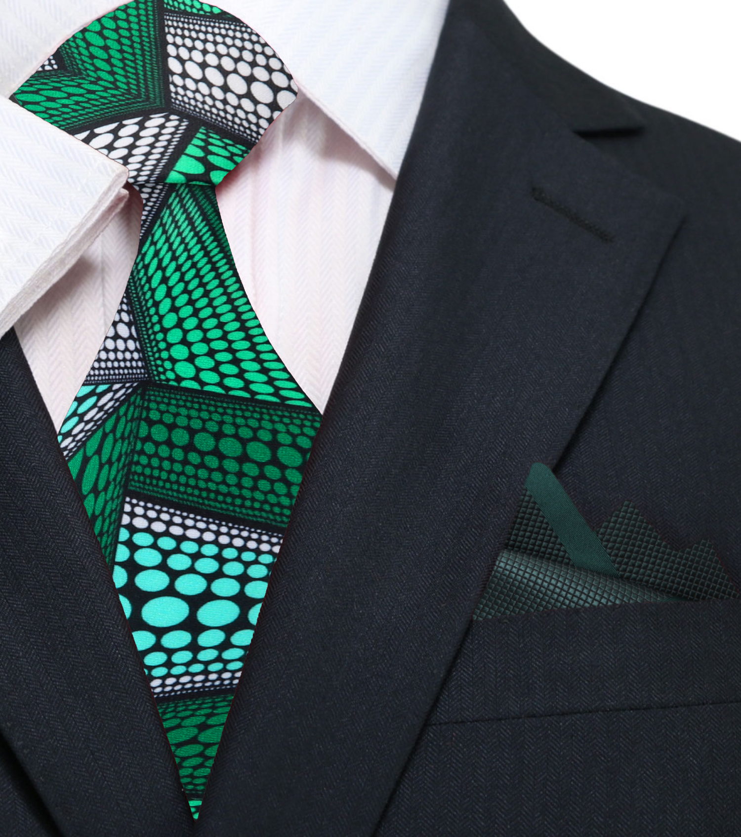 Green, Light Blue Abstract Necktie And Green Square
