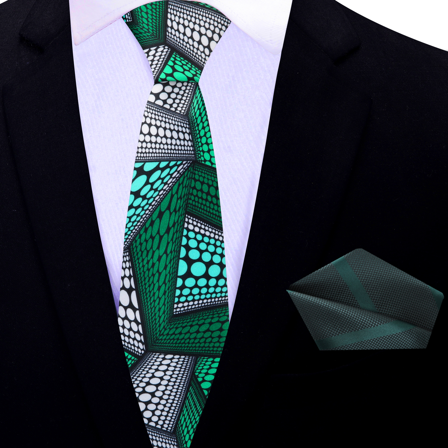 Thin Tie: Green, Light Blue Abstract Necktie And Green Square