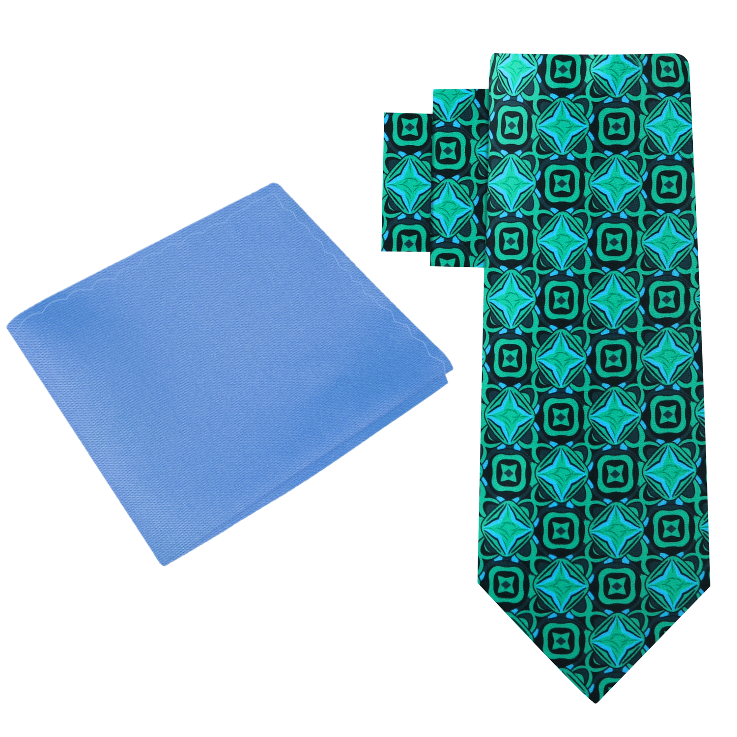 Alt View: Green Geometric Tie and Light Blue Square