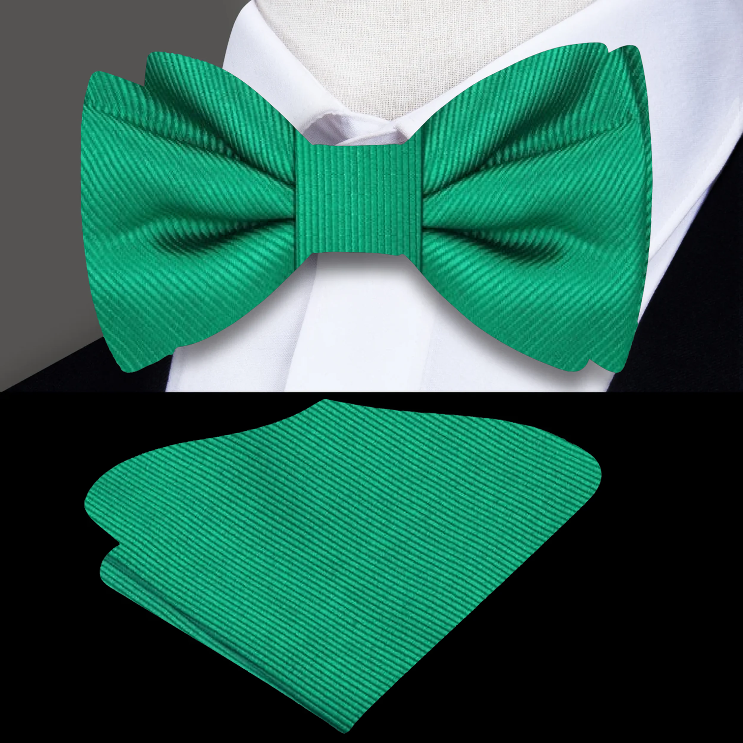 Solid Green Bow Tie and Square