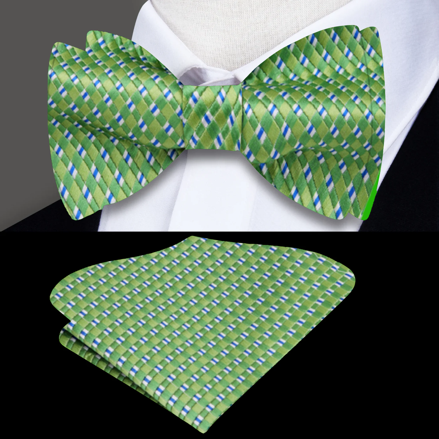 Green, Blue Geometric Bow Tie and Square