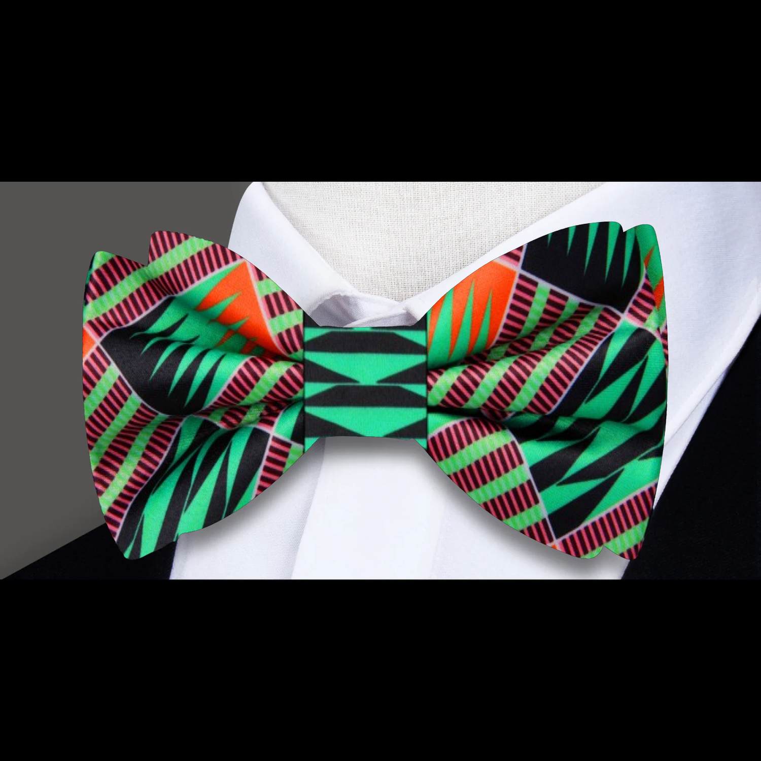 Green, Orange, Red Geometric Bow Tie  