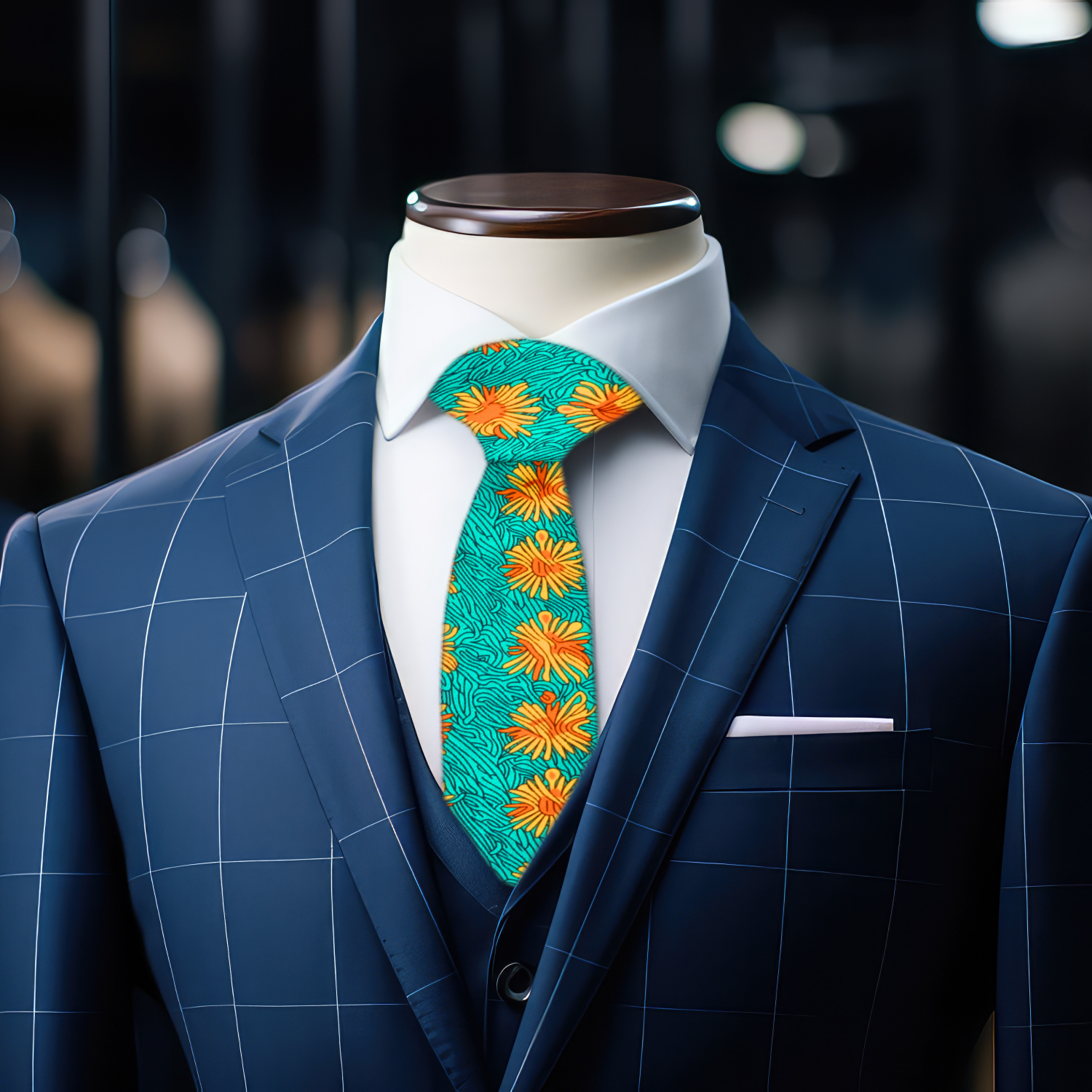 Model:  Green, Orange Abstract Necktie and Square