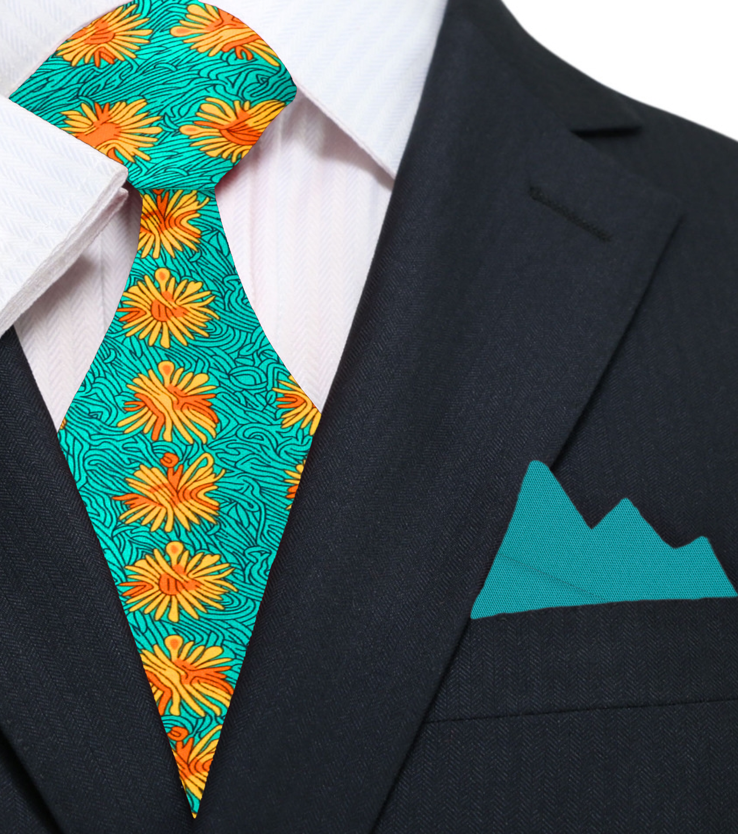 Green, Orange Abstract Necktie and Square