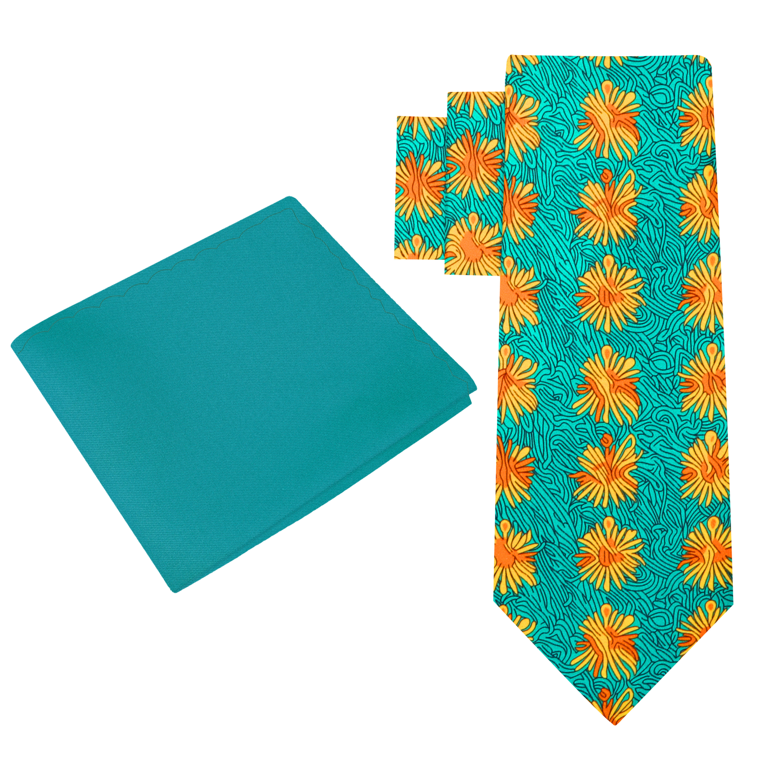 Alt View: Green, Orange Abstract Necktie and Square
