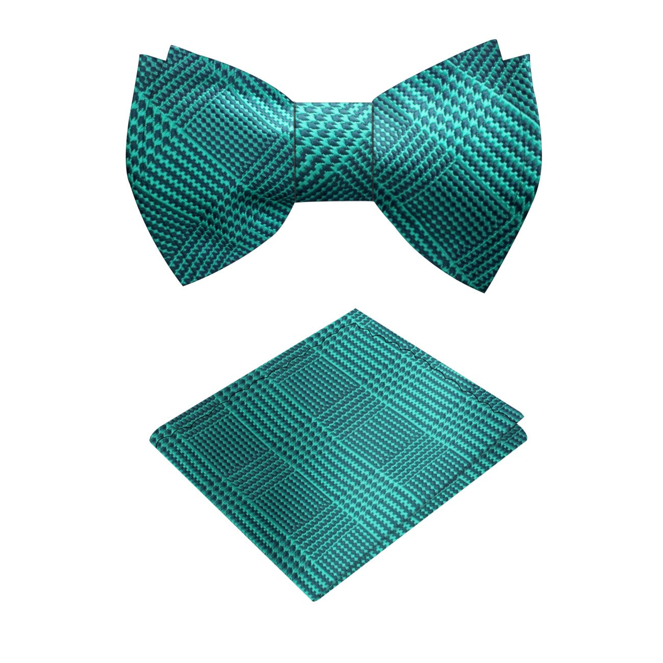 Green Plaid Self Tie Bow Tie and Matching Pocket Square 