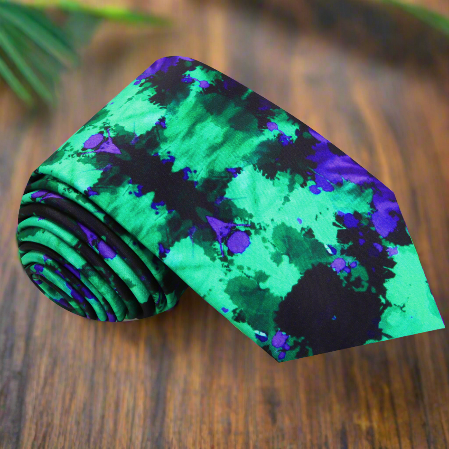 Green Purple Ink Blot Necktie 