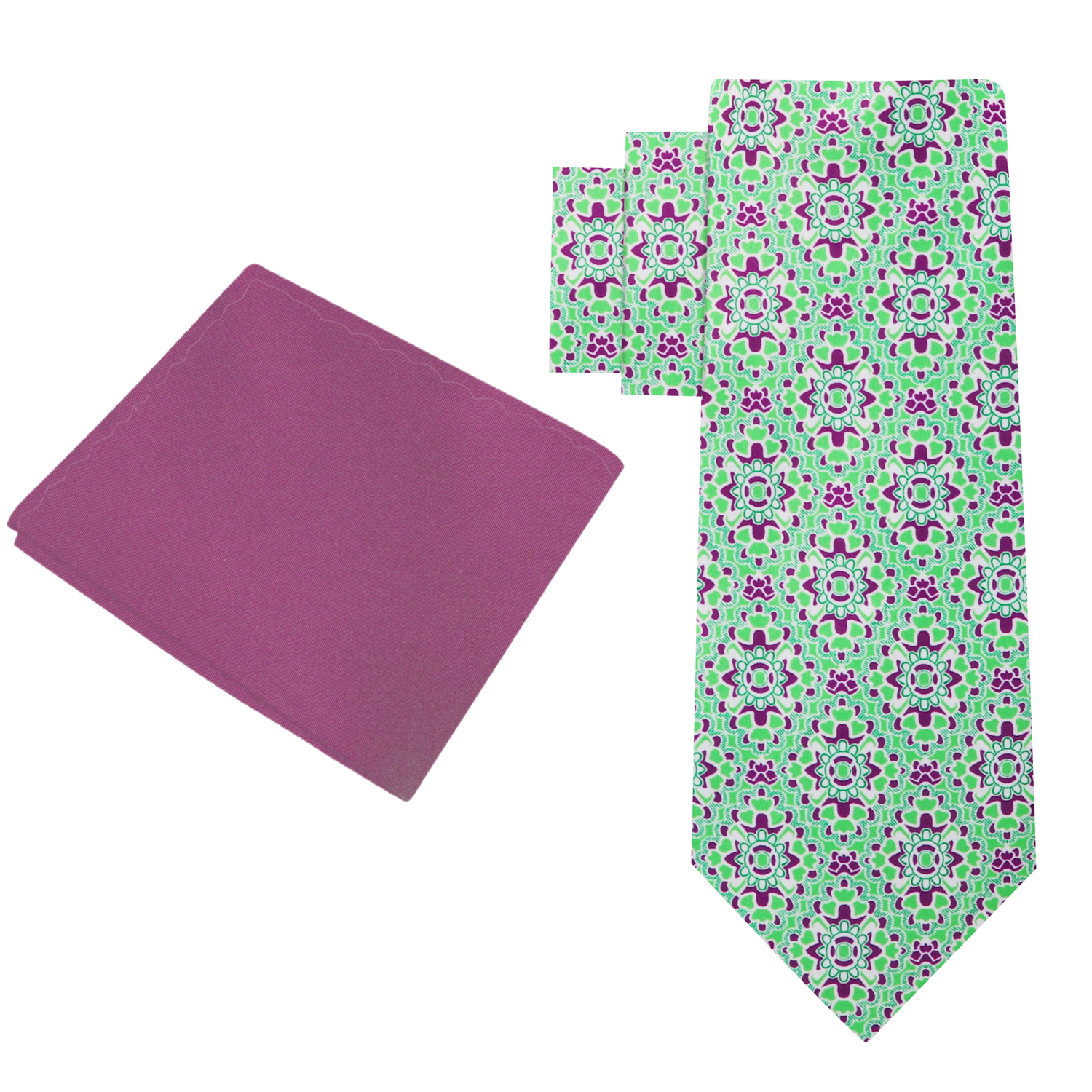Alt View: Green, White, Wine Mosaic Abstract Necktie and Wine Square