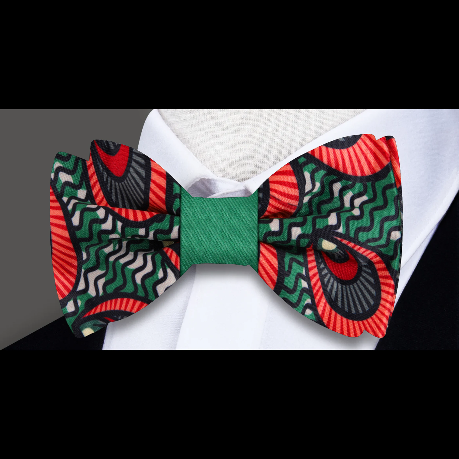 Green Red Black Abstract Akau Bow Tie