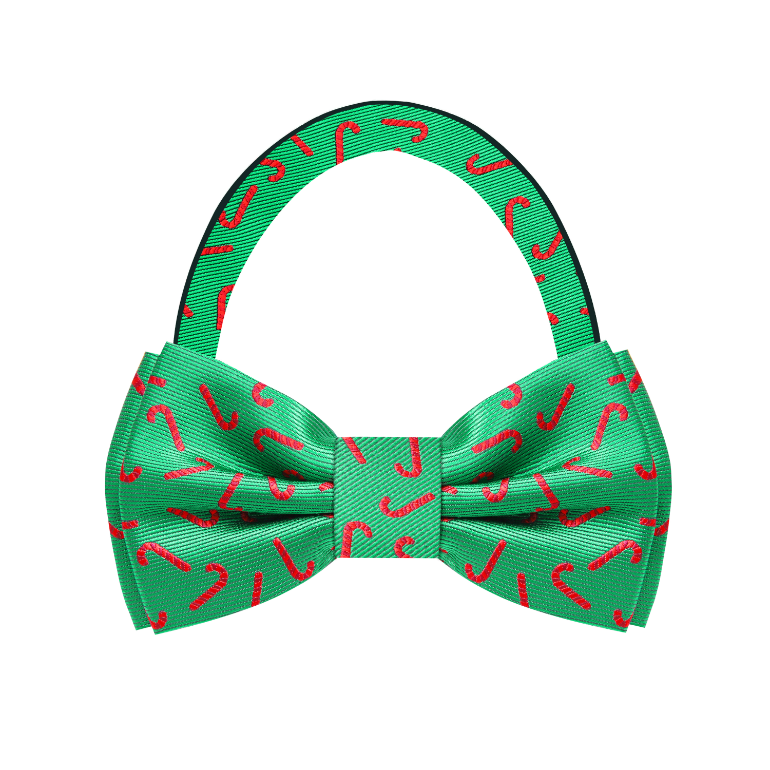 Green Silk with Red Candy Cane Bow Tie Pre Tied
