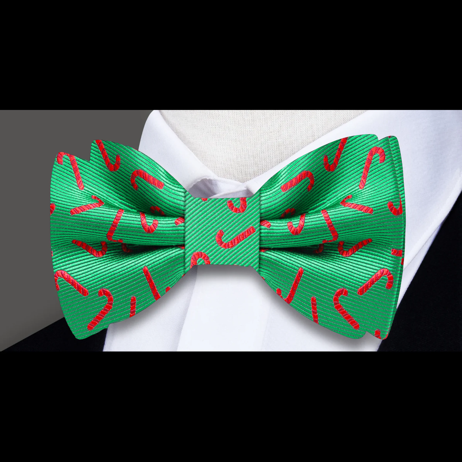 Green Silk with Red Candy Cane Bow Tie  